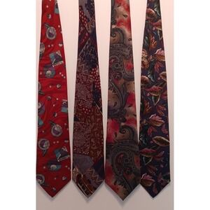 Vintage Mens Neck Tie Lot Of 4 Paisley Floral Geometric eclectic grandpa Hipster